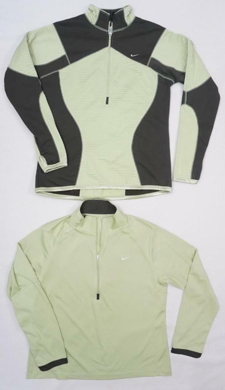 LOT OF 2 NIKE XL(16-18) USED/SMELL BROWN/LIME TEXTURED THICK/THIN SHIRTS COURT